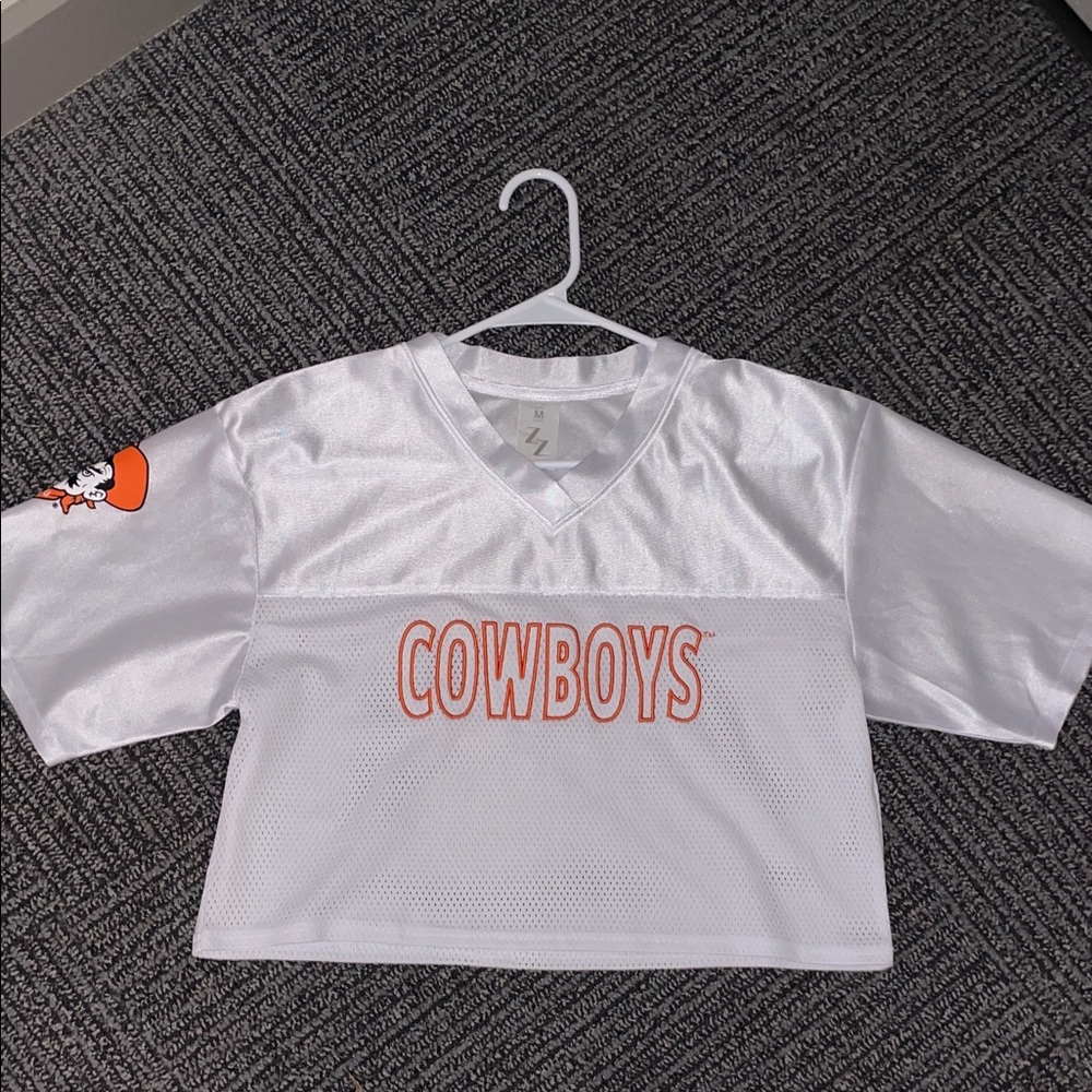 OSU Cowboys White and Orange Jersey Top (semi cropped)